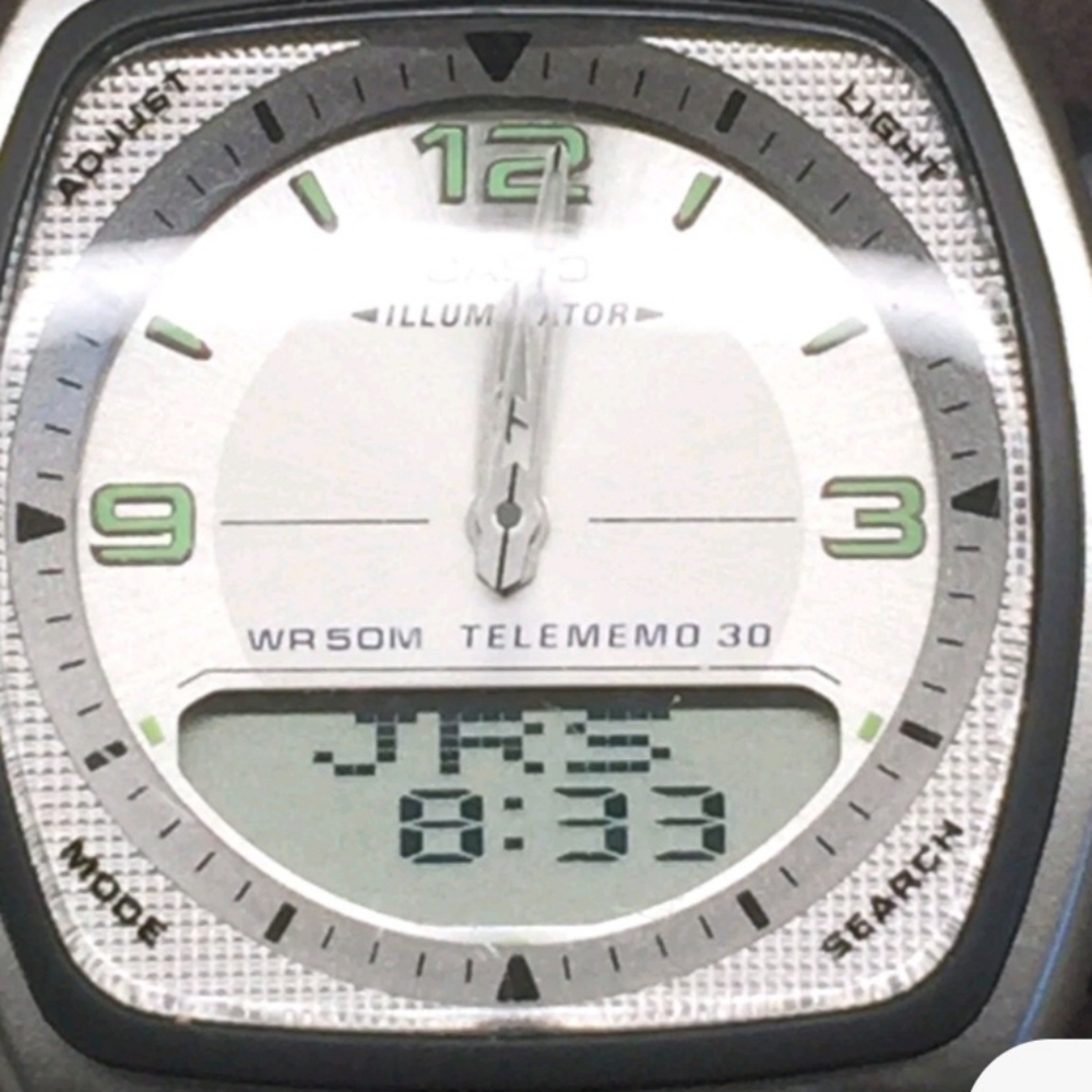 Vintage Y2K Casio Illuminator AW-81 Silver and Green Digital Analog Quartz Watch